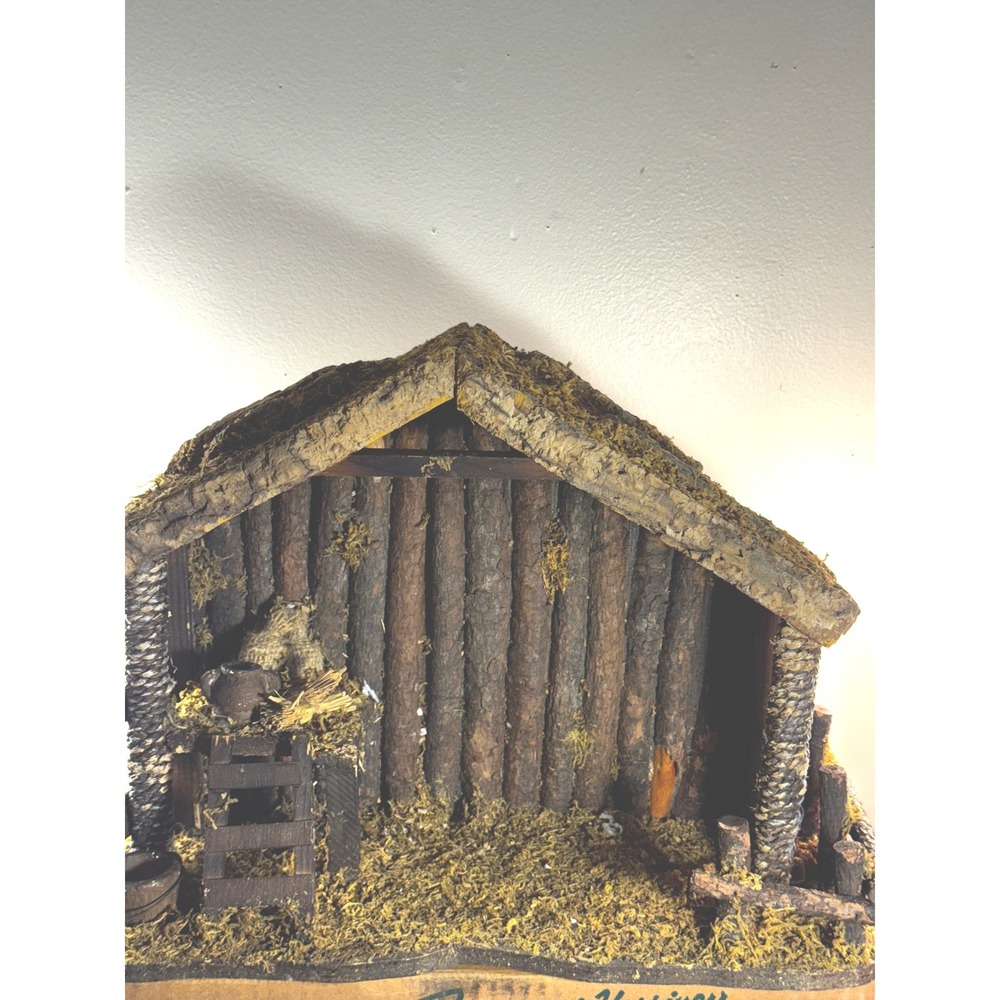 Vintage 10 Piece Nativity Figurine Set with Rustic Wood Manger Creche Bundle - Picture 2 of 8